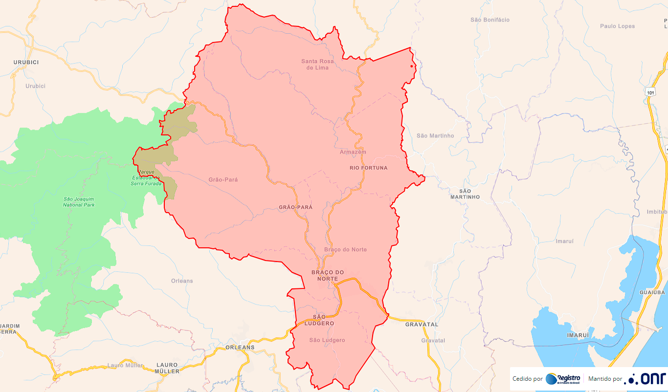 Mapa ONR Atualizado Cirscuncrição Registro de Imóveis Braço do Norte